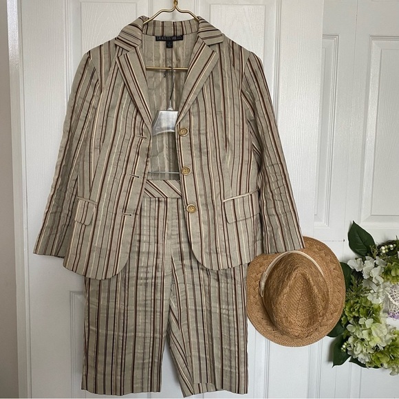 LAFAYETTE 148 striped suit fall colors Jacket size 2 Shorts size 4 linen blend - Picture 1 of 15